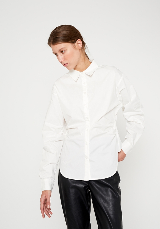 white fitted shirt with full long sleeves